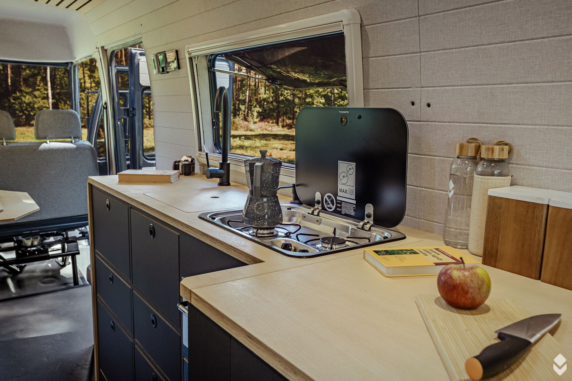 Interior of a motorhome based on a Mercedes Vario built by the Polish company Vannado