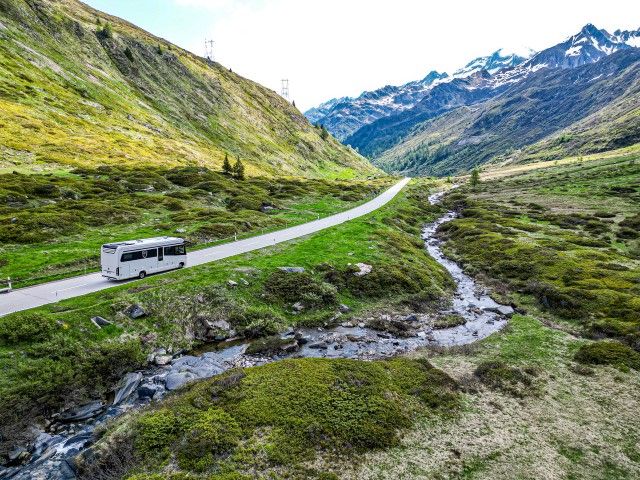 Morelo motorhome on the Nufennen Pass