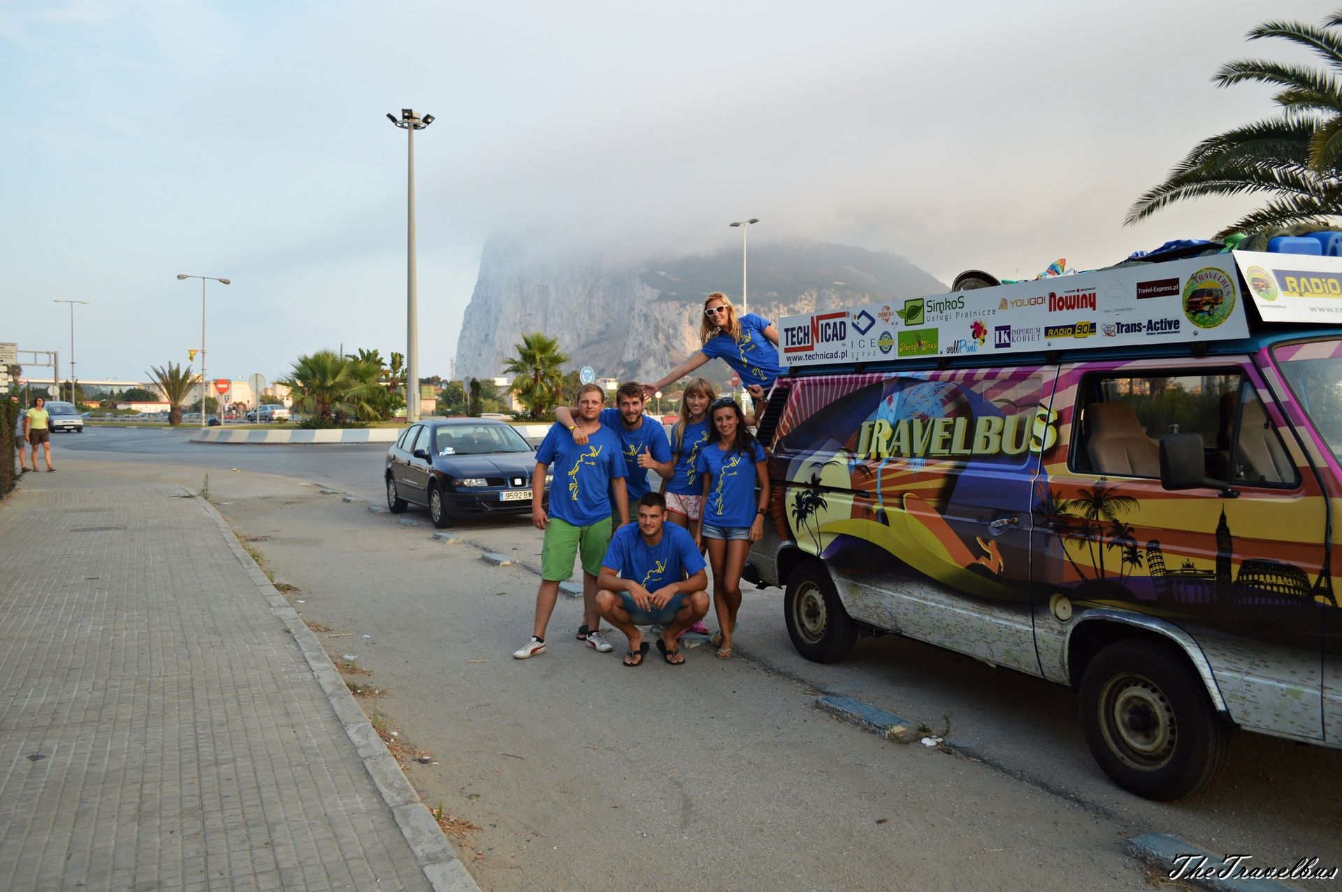 View of Gibraltar with the crew and bus :)