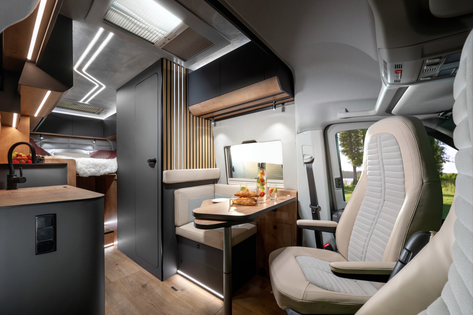 The interior of the Falcon 2Z camper from Globe Traveler