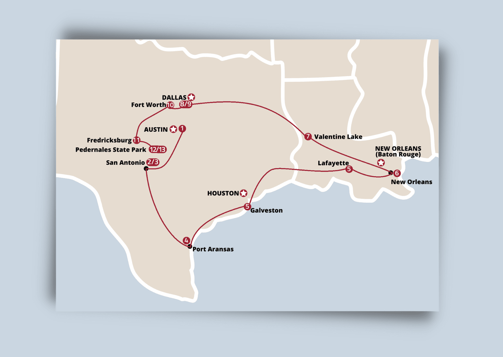 Texas camper trip map