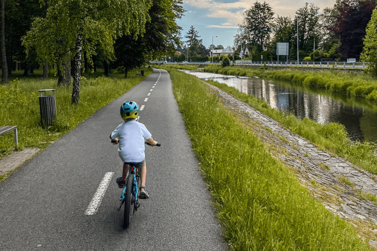 Bicycle path on the Beczva River in Czechac