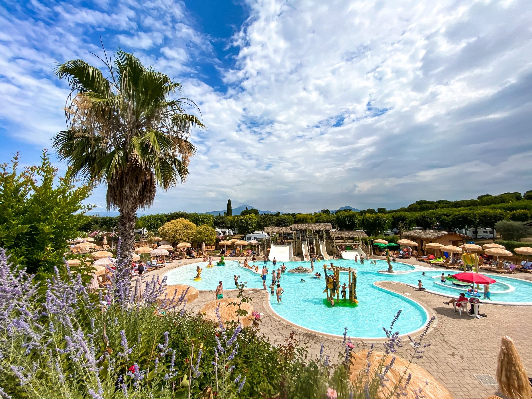 Swimming pools at the Piani di Clodia campsite on Garda